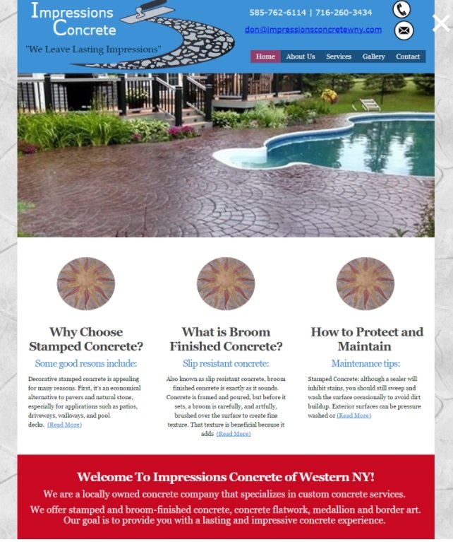 Website sample of Impressions Concrete of WNY