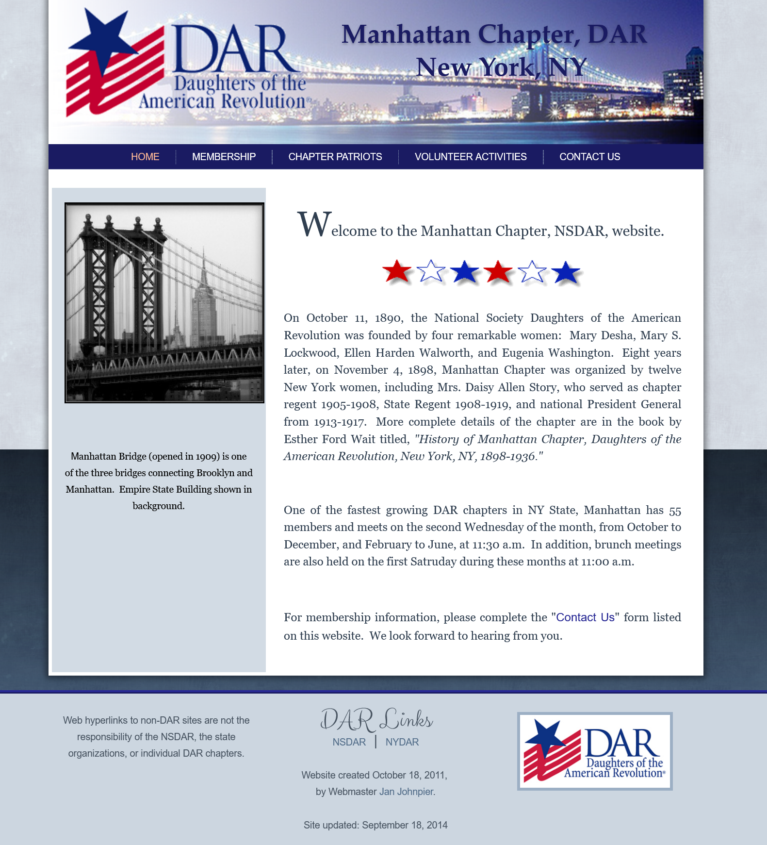 Website sample for the Manhattan Chapter, DAR