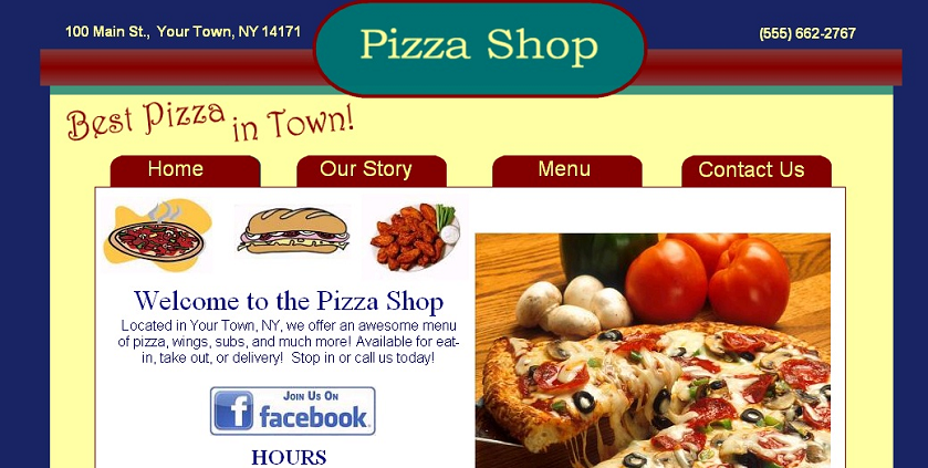 Sample website for a pizza shop