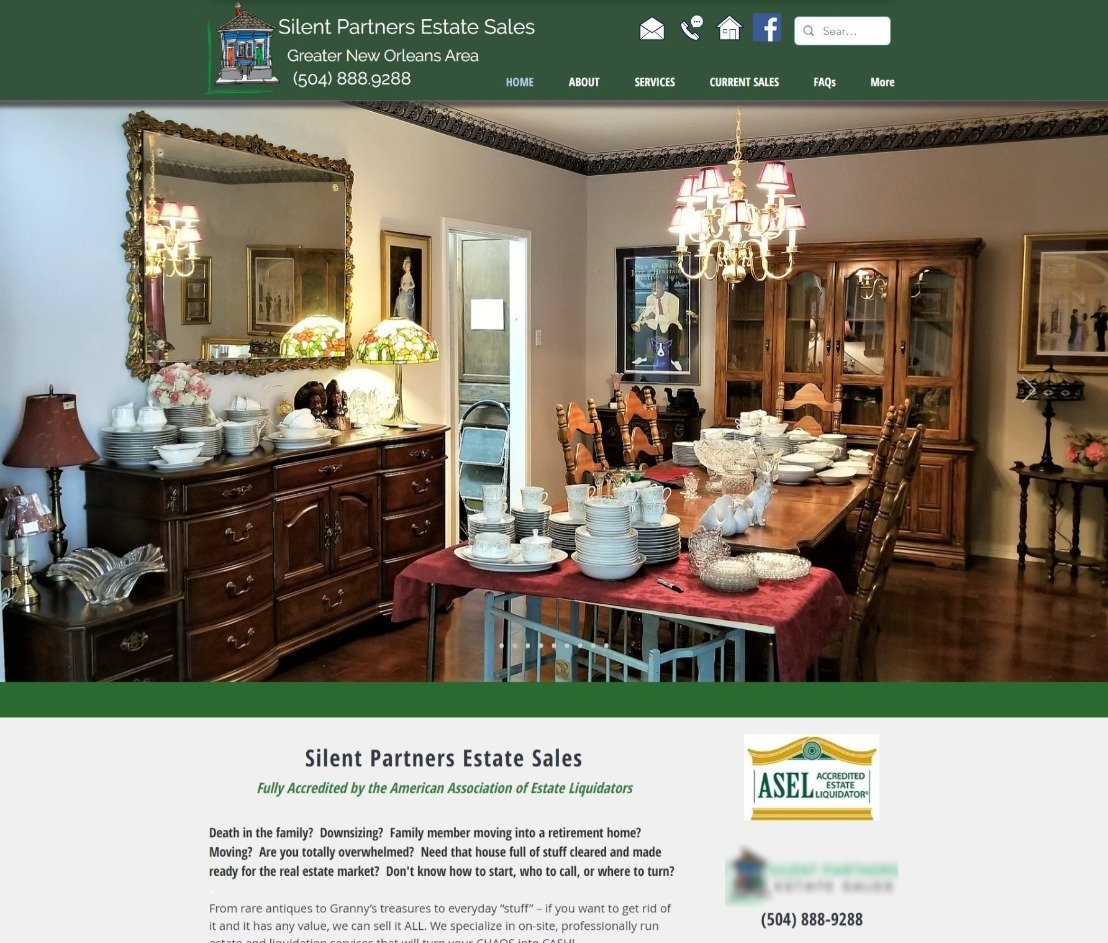 Screenshot of Silent Partners Estate Sales website