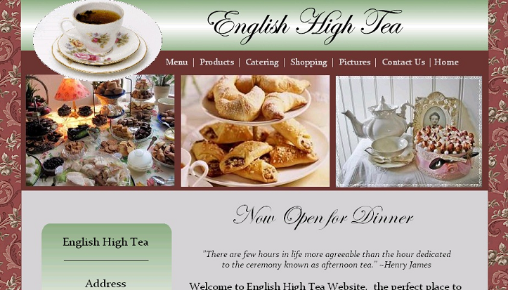 Website sample for a tea room