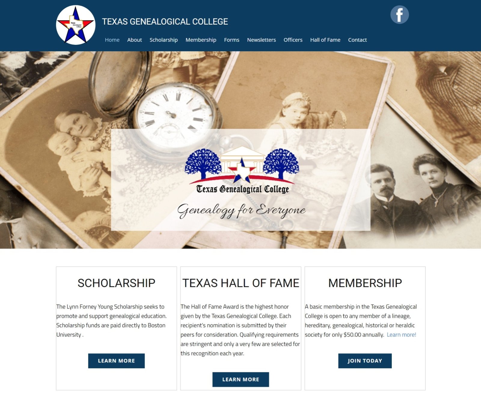 Screenshot of the Texas Genealogical College