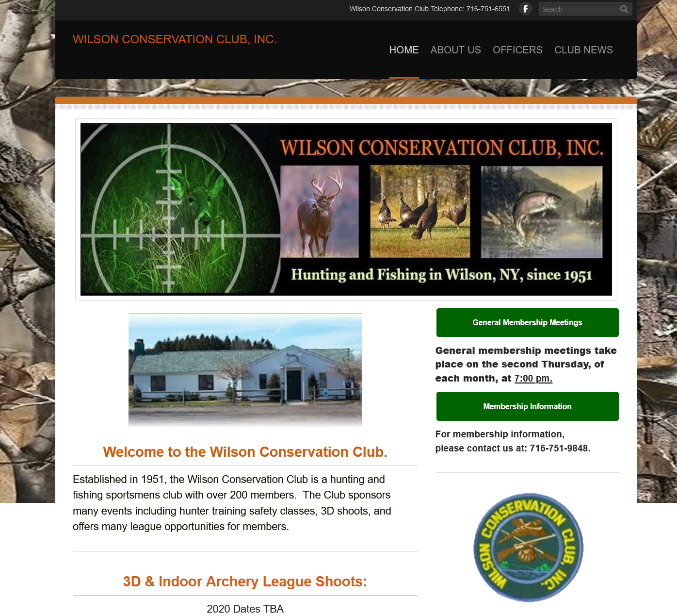 Screenshot of the Wilson Conservation Club website