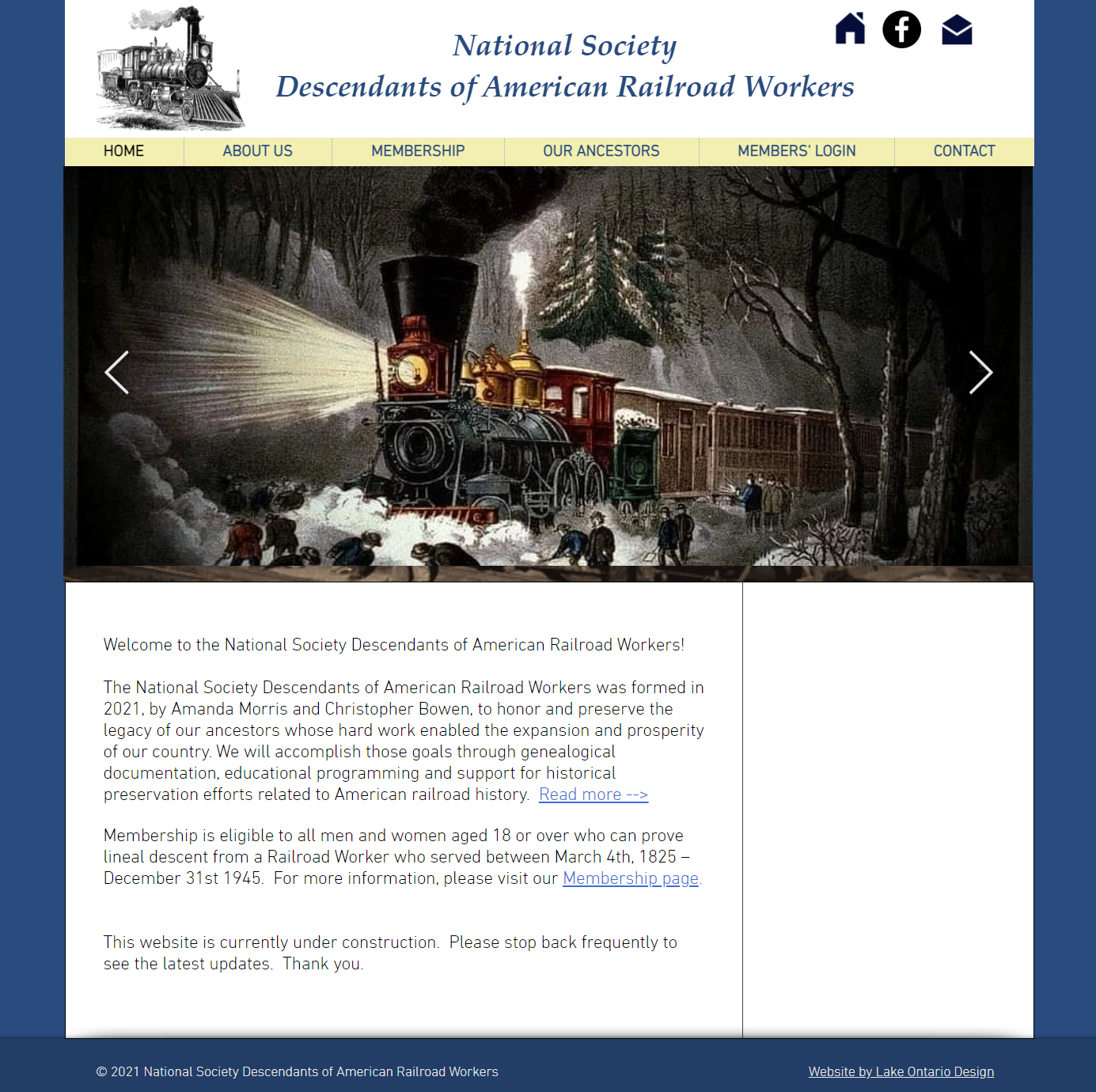 Screenshot of the National Society Descendants of American Railroad Workers website