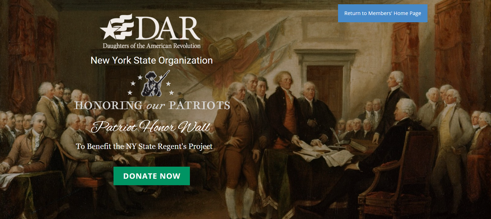 Website sample of the Honoring our Patriots website, which was a project of the NY DAR